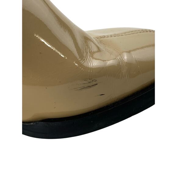 Miista Beige Alzira Boots MIISTA E8 by Miista Beige Patent Leather Block Heel Square Toe Zip Up Ankle Boots 7.5